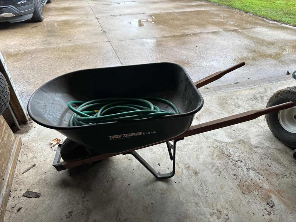 Wheelbarrow with Garden Hose, Sprinkler-Needs Front Tire
