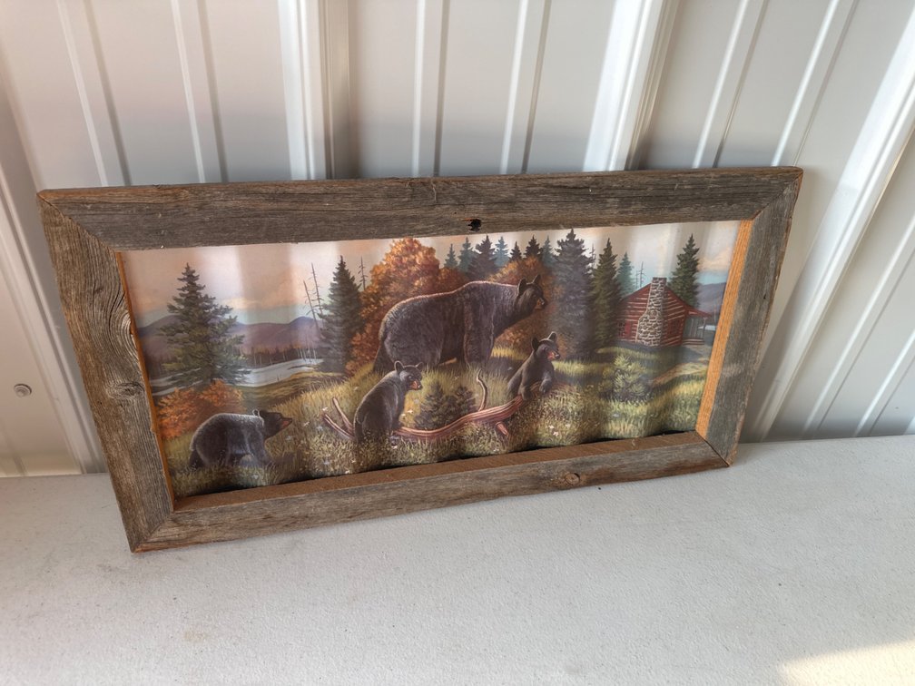 Bear Picture in Wood Frame-