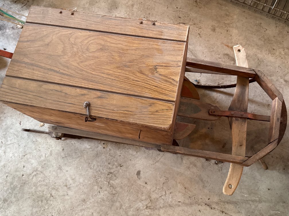 Vintage Sled with Ice Fishing Equipment
