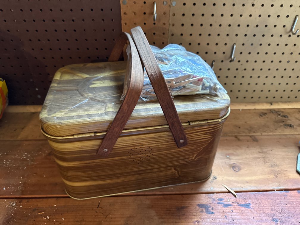 Metal Picnic Basket, Clothes Pins