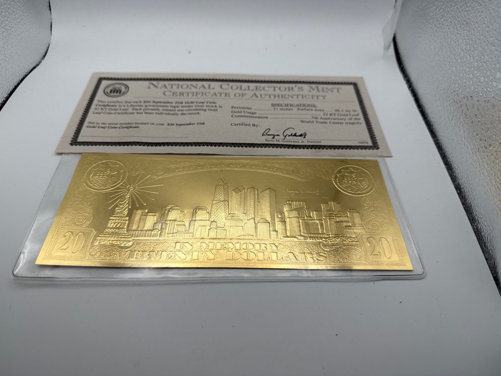 $20 September 11th Gold Leaf Coin-Certificate