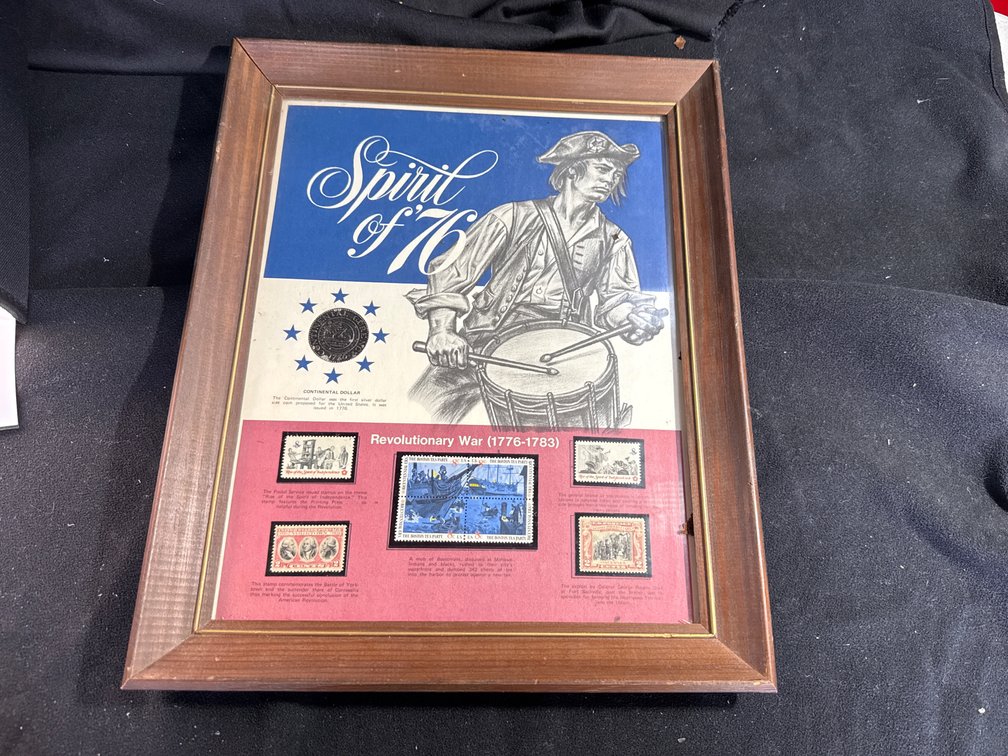 Spirit Of ‘76 Framed Picture- Stamps And Coin