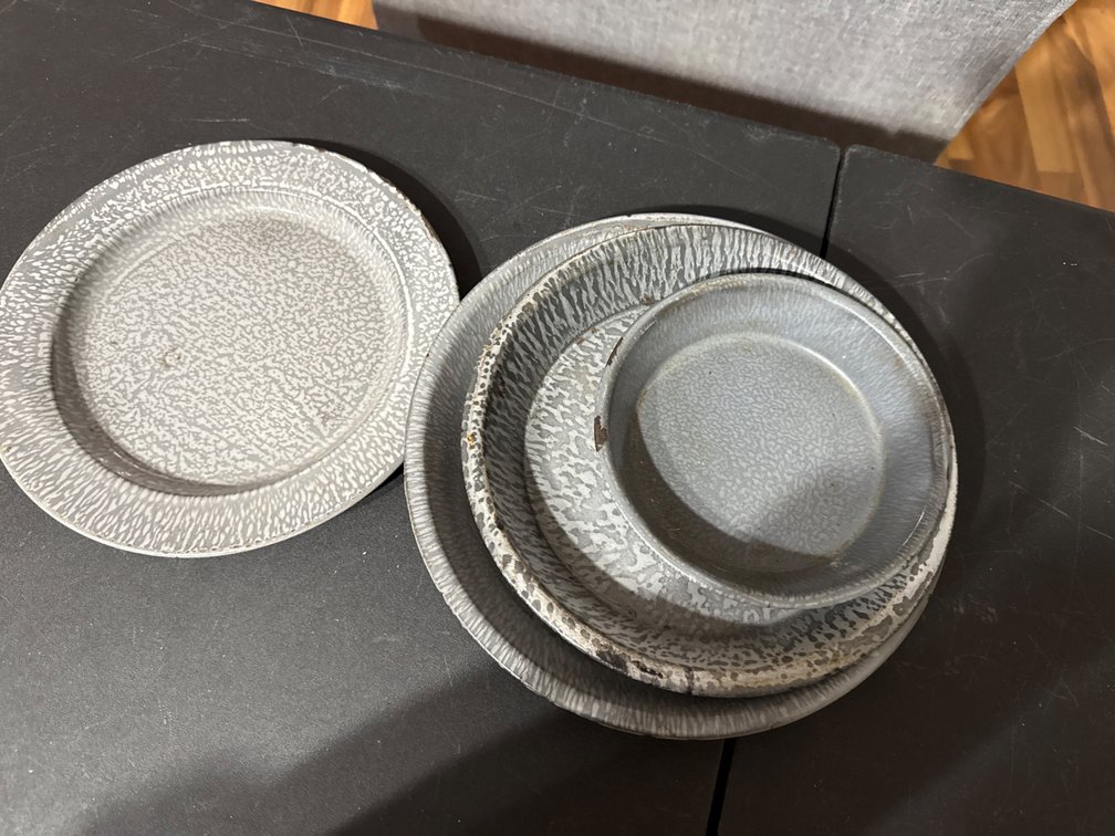Gray Graniteware Plate, Pie Pans