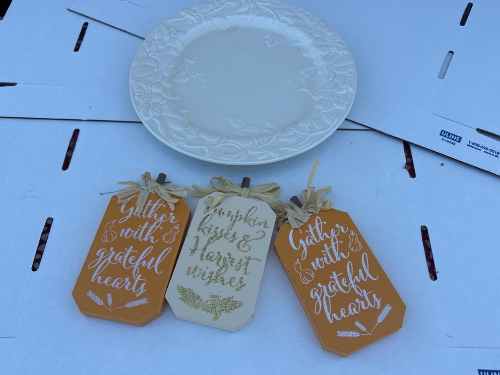 Fall Plate, Wood Pumpkins