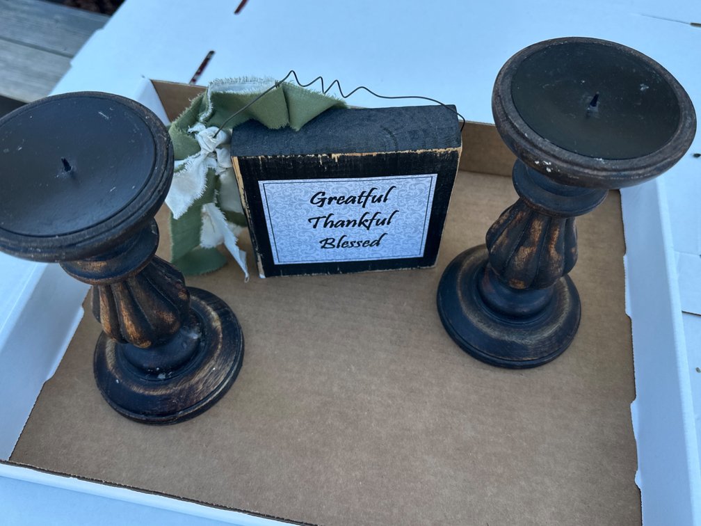 Candlesticks and Wood Plaque