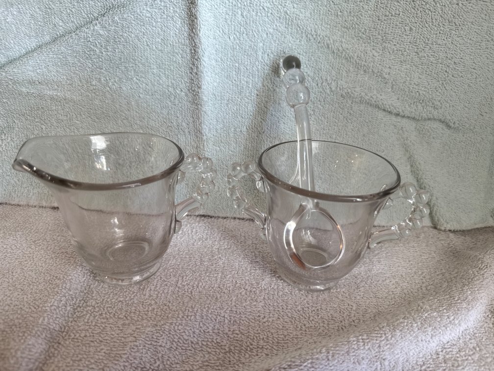 Vintage Imperial Glass Hobnail Sugar & Creamer