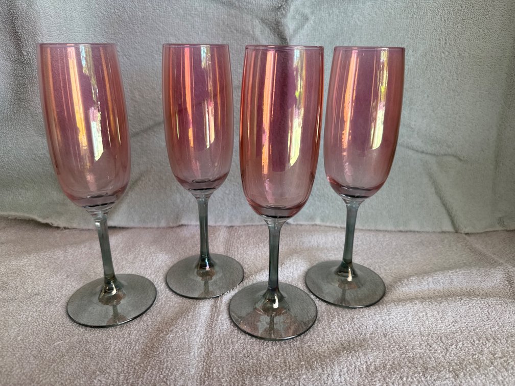 Vintage Pink & Green Champagne Flutes