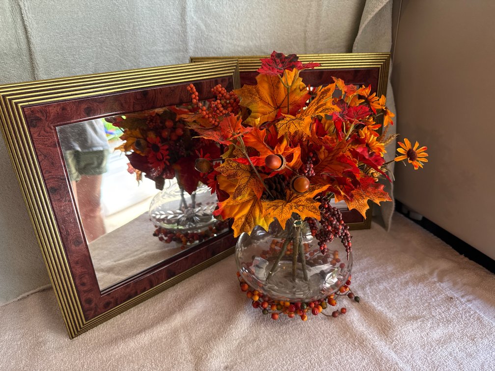 Glass Vase with Fall Foliage & 2 Mirrors