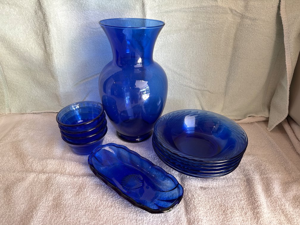 Cobalt Blue Vase, Bowls, and Other Items