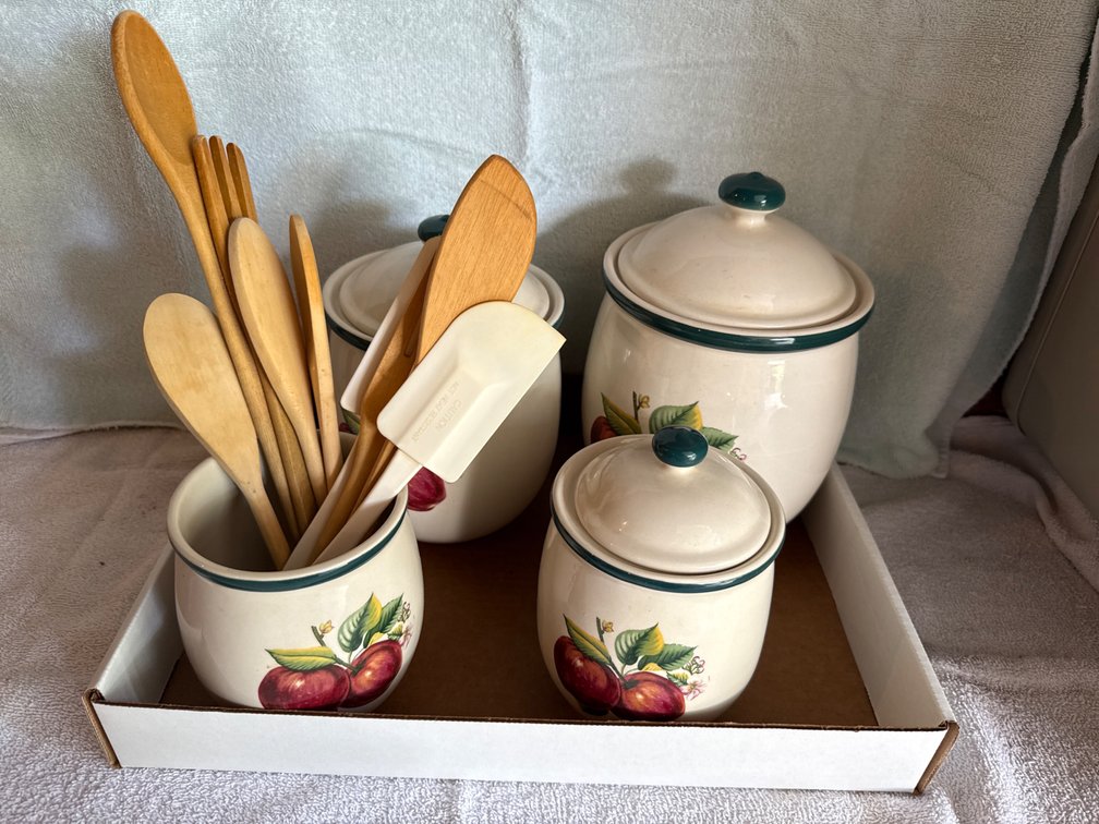 Stoneware Canisters with Kitchen Utensils