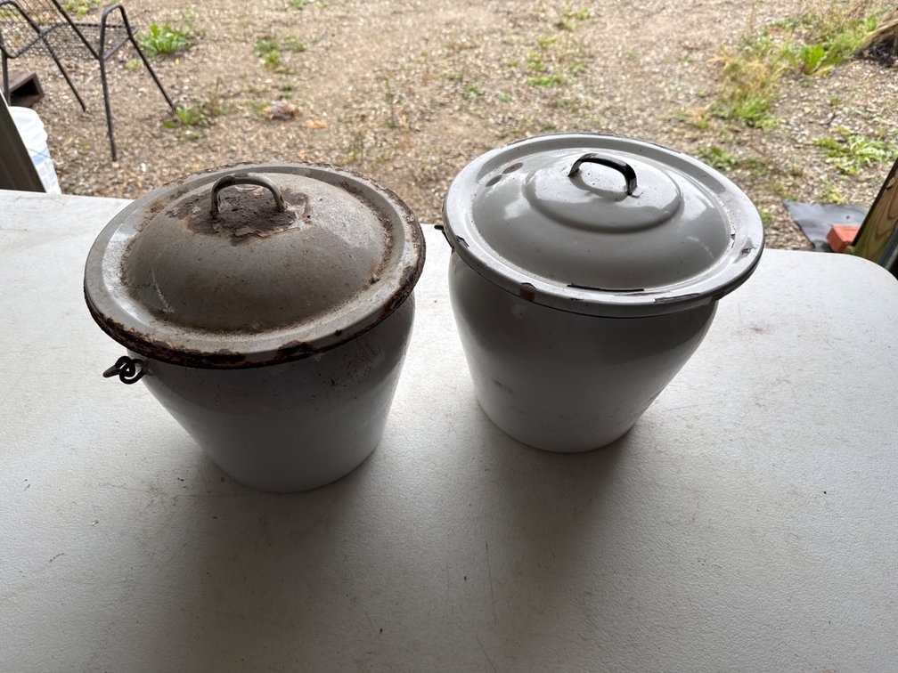 (2) Enamel Ware Pots