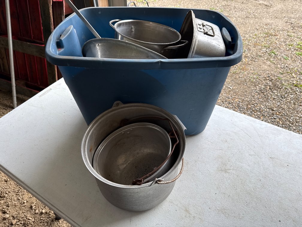 Tote with Old Kettles