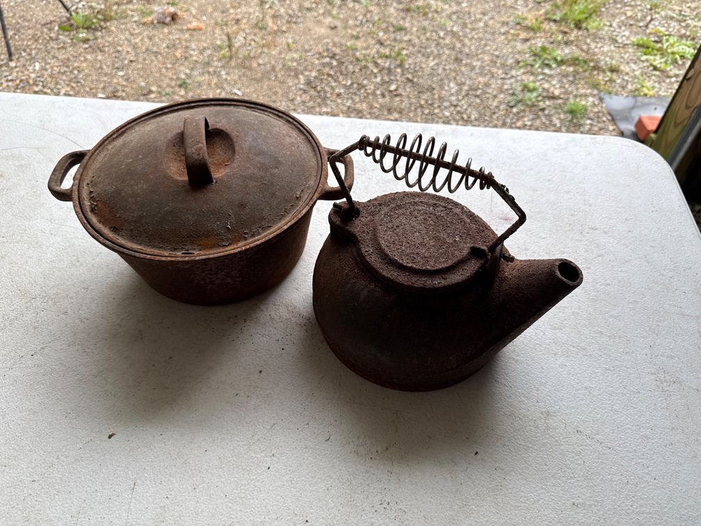 Cast Iron Tea Kettle and Pot-Rusty