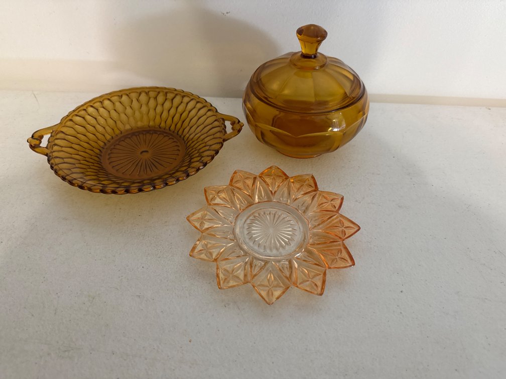 Amber Glass Candy Dish, Plate