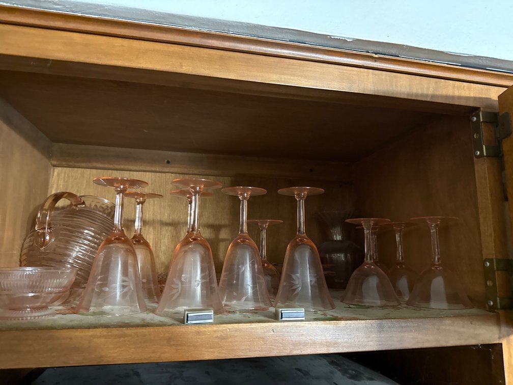 Pink Depression Glass Pieces, Pitcher, Platter, Dishes