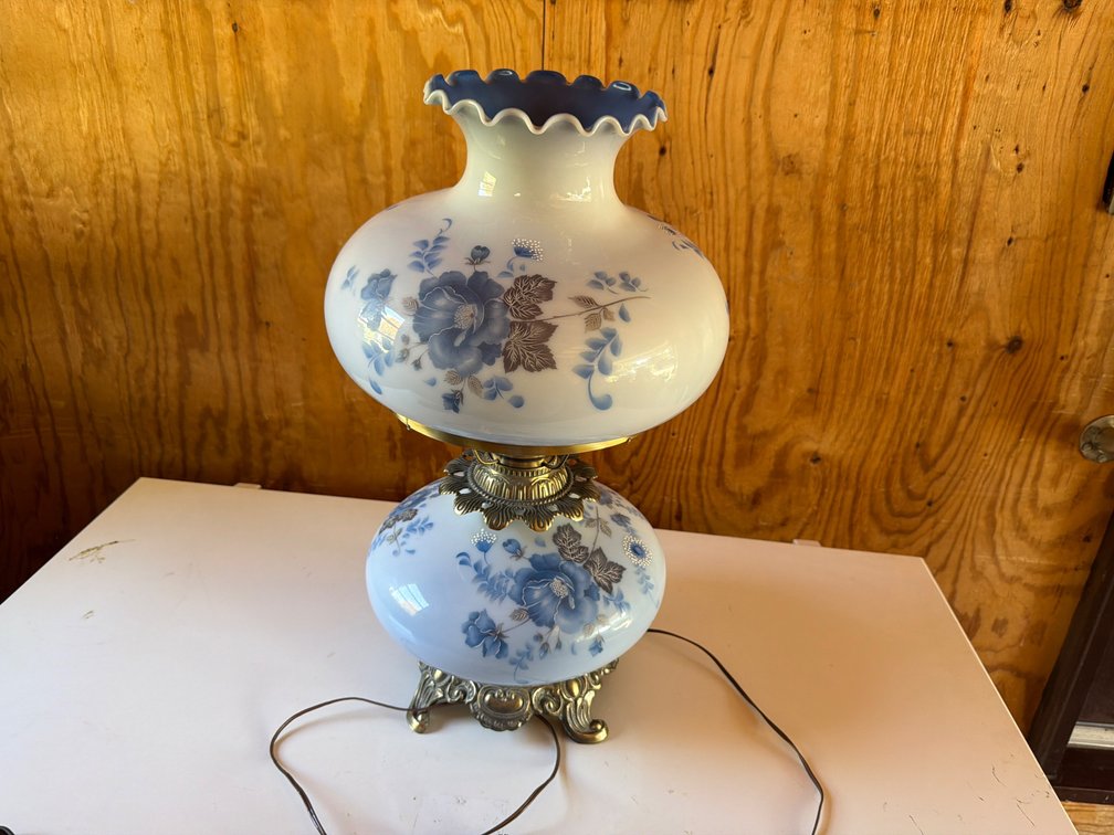 Hurricane Lamp-Blue Flowered