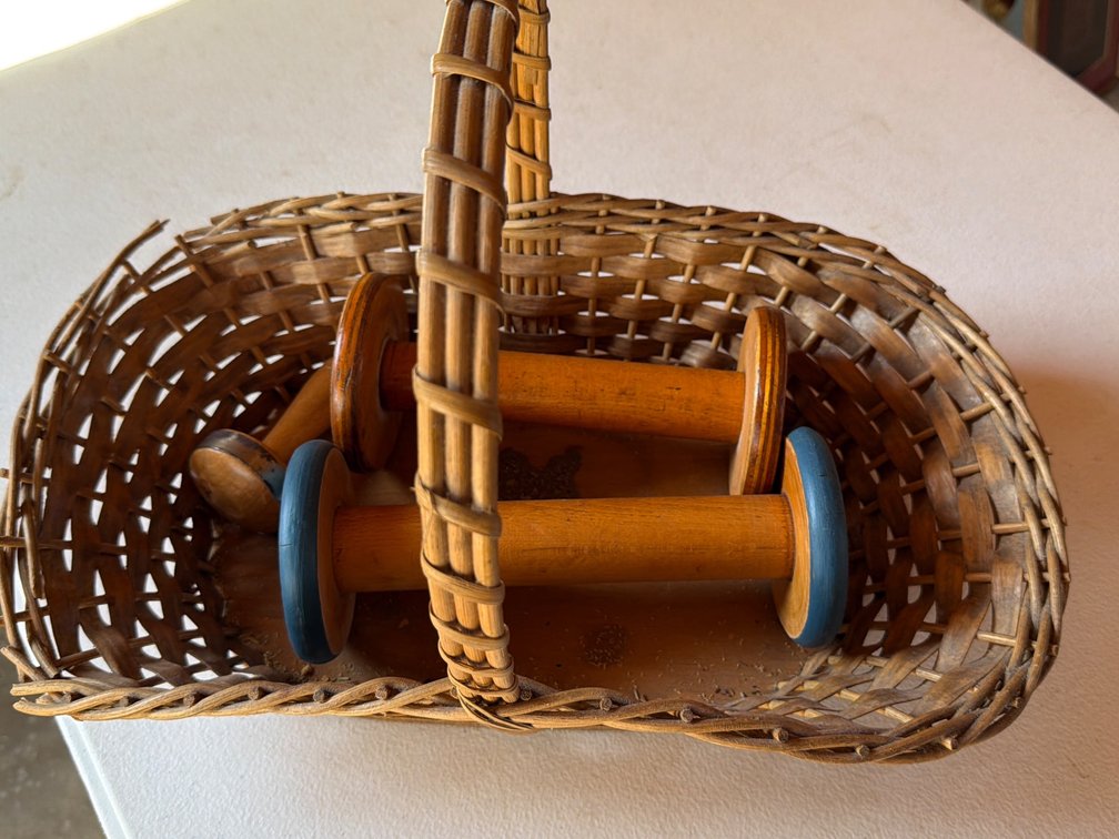 Basket with Wood Spools