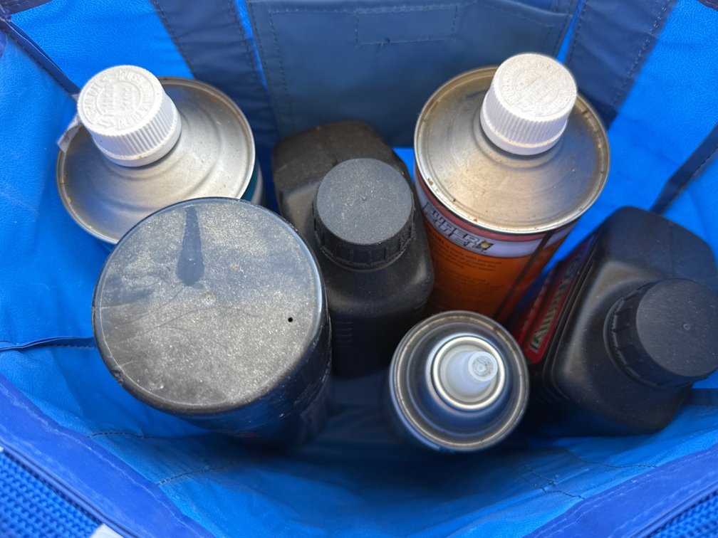 Motor Oil, Fix A Flat, Wheel Cleaner, and 2 Cycle Oil