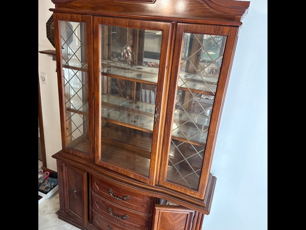 2 Piece China Hutch, Glass Doors, Shelves-80” X 52” X 16”