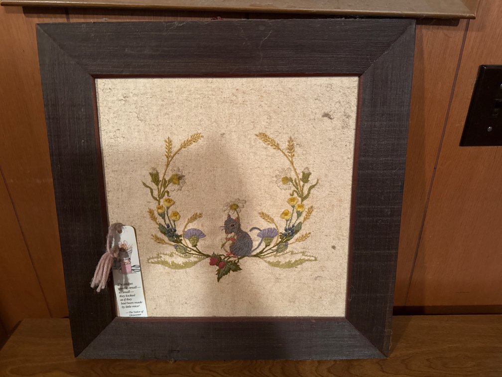 Framed Cross Stitch Mouse 18”x18”
