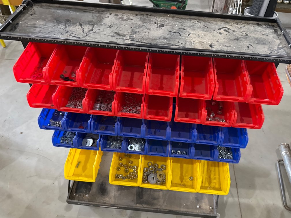 74 Bin, Double Sided Mobile Parts Rack-46” X 39”  X 22”