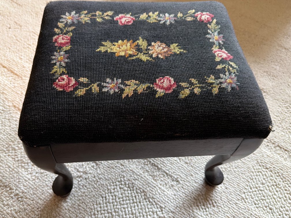 Needlepoint Top Footstool-11” X 14.5” X 12”