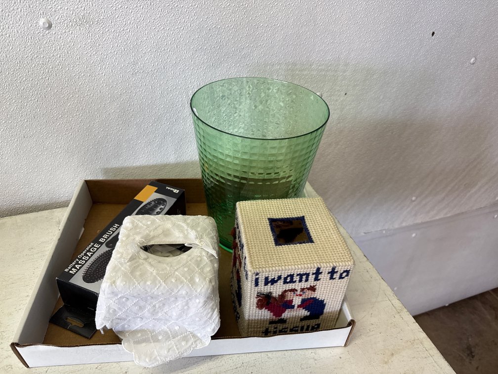 Massage Hair Brush, Trash Can And Tissue Box Covers