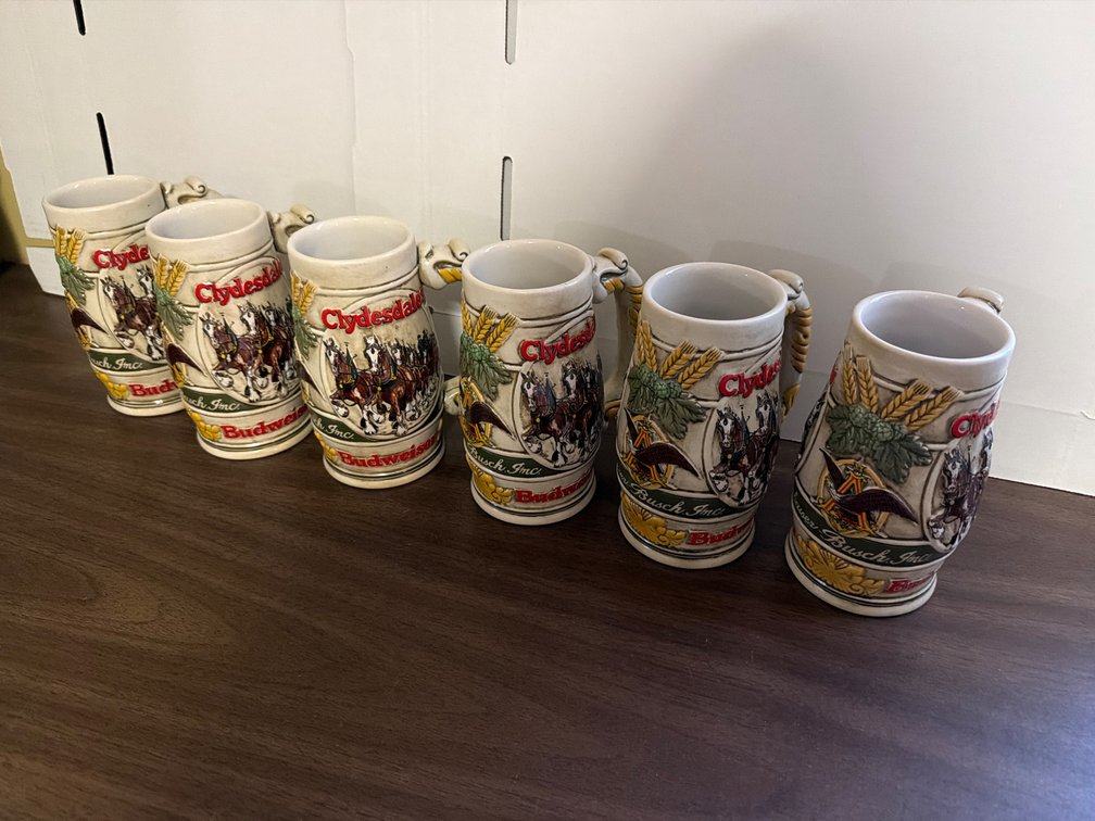 6 Budweiser Clydesdale Beer Steins