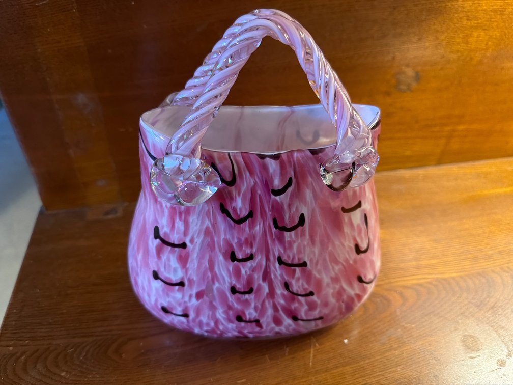 Hand Blown Art Glass Purse Vase-9” Tall
