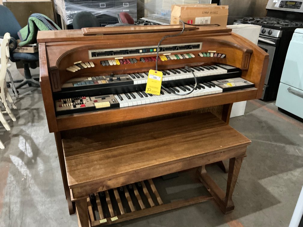 Lowrey Electric Organ with Bench (Bench Is Not Matching) Bench Contains Assorted Music Books