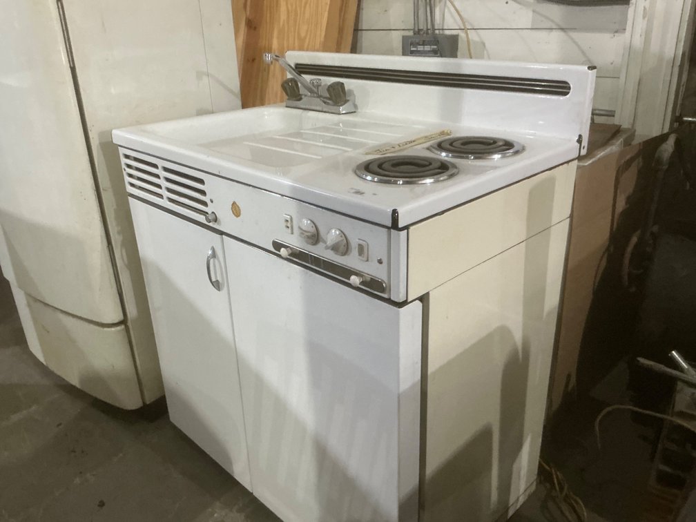 Vintage Dwyer Propane Kitchen Oven - Model: E-39 Stove, Refrigerator and Sink Combo Unit, 2-Burner, Electric