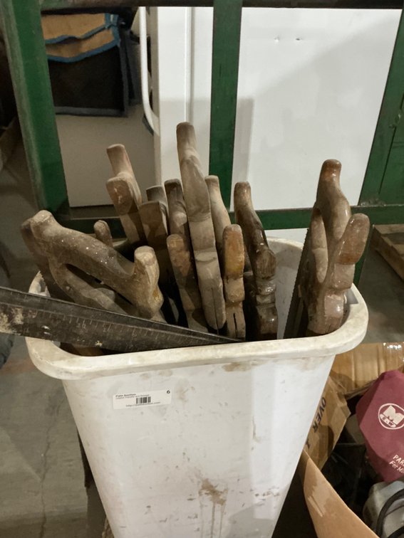 Bin Containing Approximately (12) Wooden Handled Saws and (2) 22" Squares