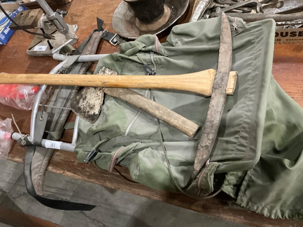 Pick, Hatchet and Aluminum Frame Pack