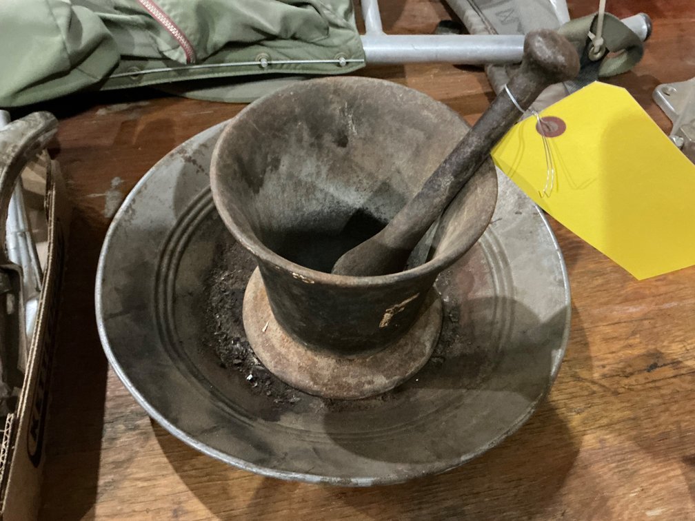Vintage Cast Iron Morter & Pestle and Gold Pan