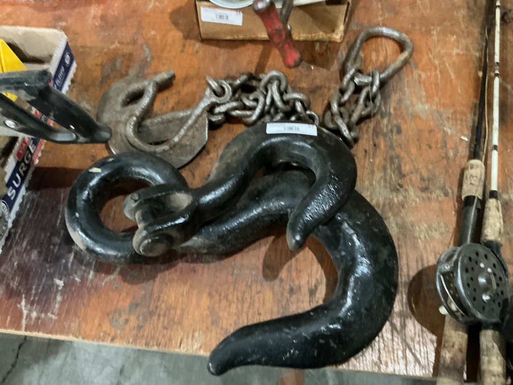 Approximately 22" Tow Chain Bridle with Hooks and (2) Assorted Heavy Duty Hooks