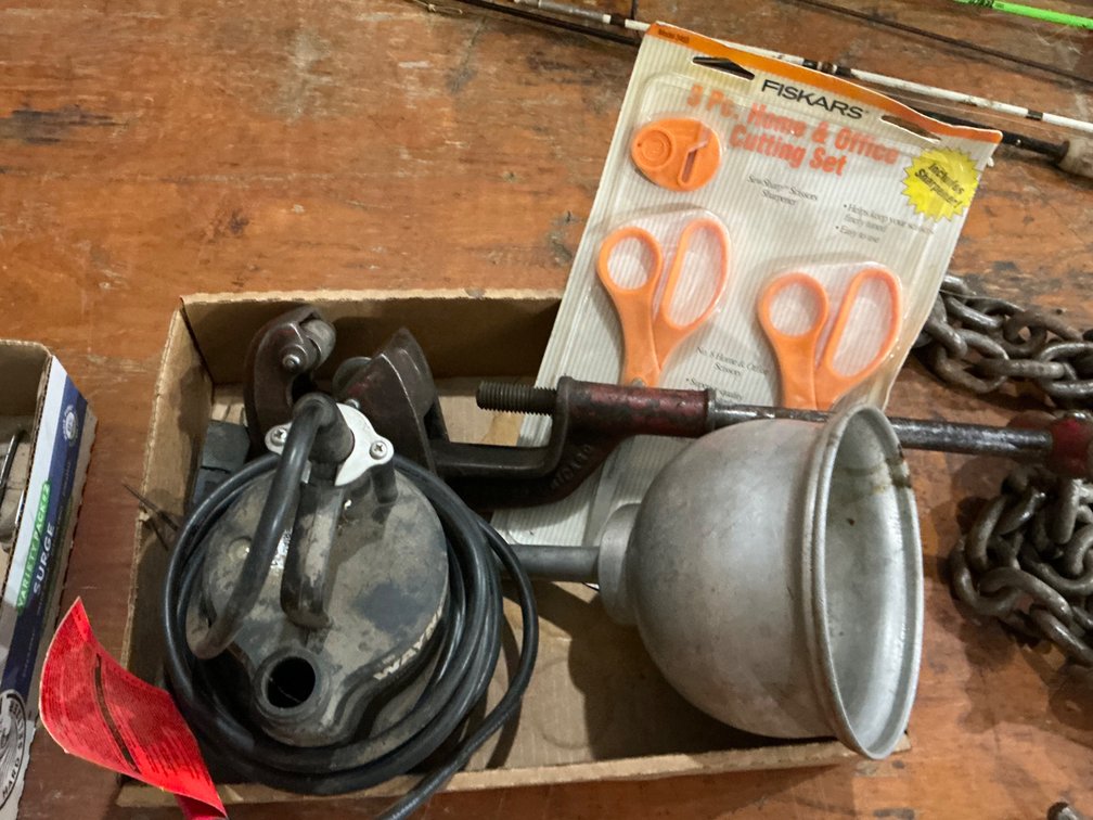 Wayne Submersible Utility Pump - Model: GFU110, 3Pc. Home and Office Cutting Set, Metal Funnel and American Pipe Tool Co. No. 2S Pipe Cutter