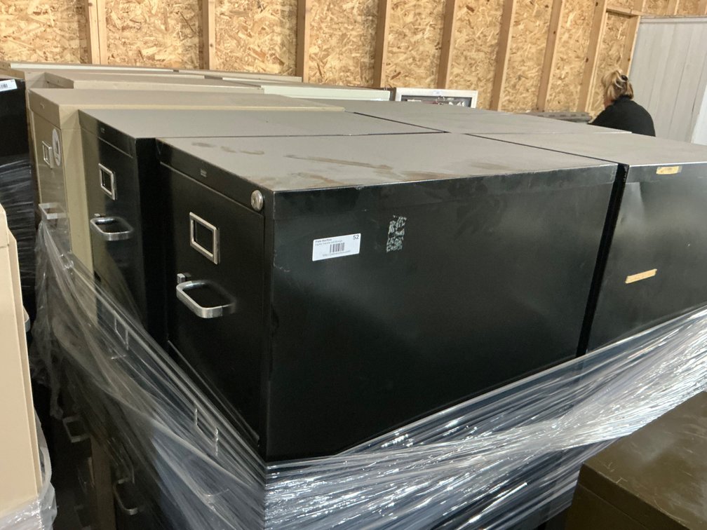 (5) Hon 4-Drawer Black Metal File Cabinets - 52"H x 25"D x 15"W (One Has Key) and (1) Hon 4-Drawer Tan Metal File Cabinet - 52"H x 26"D x 15"W (No Key) - These Are Wrapped On Pallets, Unable To See All Conditions