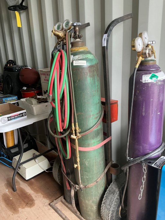 Victor Cutting Torch Setup With Tanks, Hoses, Regulators, Custom Built Cart and Striker
