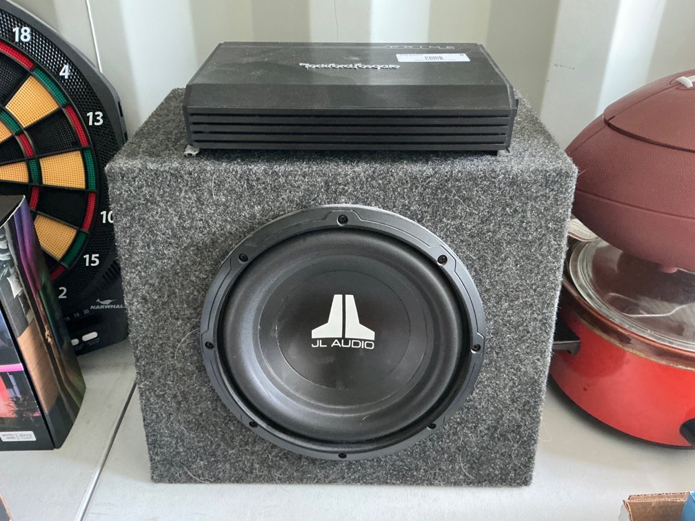 JL Audio 8" Sub Woofer In Box and Rockford Fosgate Prime R150-2 Amp
