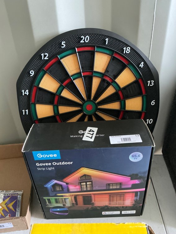 Govee Outdoor Strip Light, 65.6 Feet Long, Unused In Box and Norwahl Electronic Dart Board (Dart Board Has Electrical Issues)