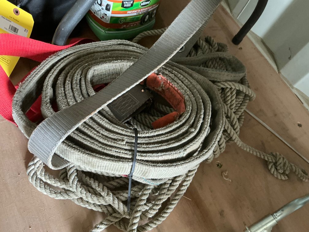 Lift All Sling, Heavy Duty Work Belt, Approximately 100' of Military Grade Rope and Red CLC Suspenders