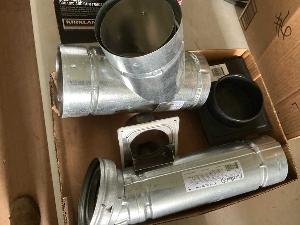 4" x 3" B Vent Wye, 3" x 12" Duravent Pipe and 4" Blastgate