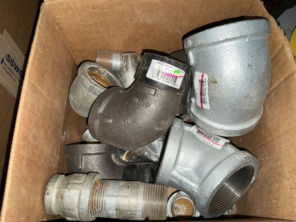 Box Of Assorted Black and Galvanized Pipe Fittings & Nipples, Assorted Sizes