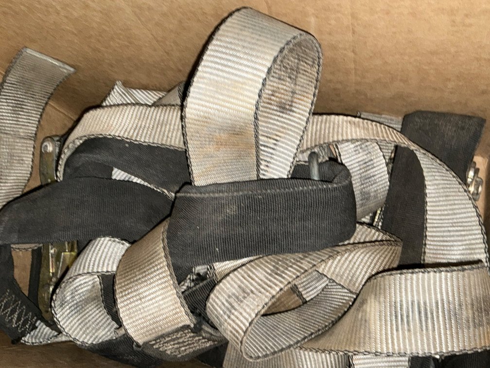 (4) AW Direct Brand Tiedown Straps - Two with Ratchets, Two Without, Straps Are Designed To Go Over Tires and Then Fasten To The Trailer