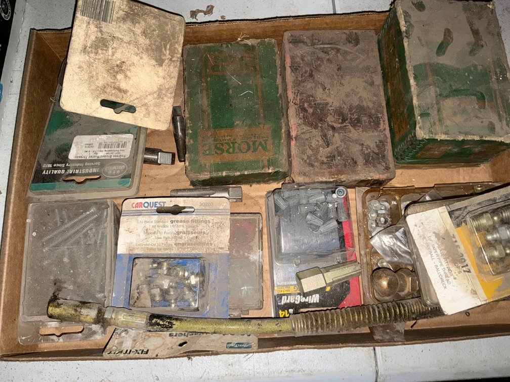 Assorted Tap and Dies, Grease Zerts, Wire Nuts and More