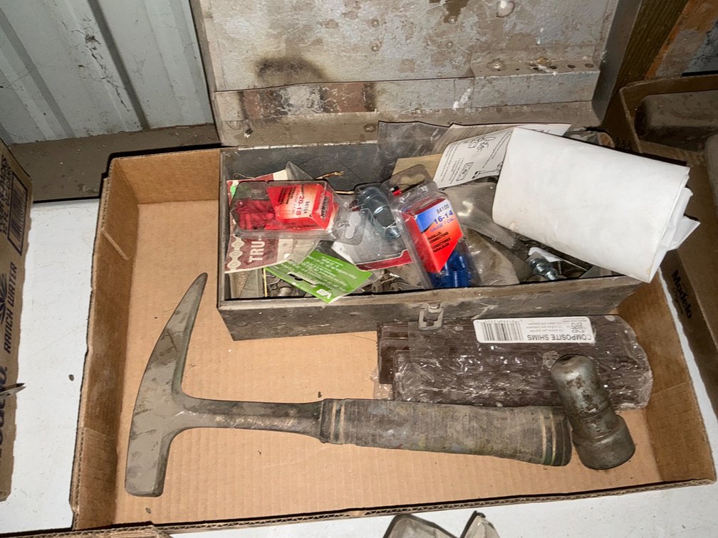 Toolbox Containing Miscellaneous Parts/Pieces, Tinning Hammer and Poly Shims