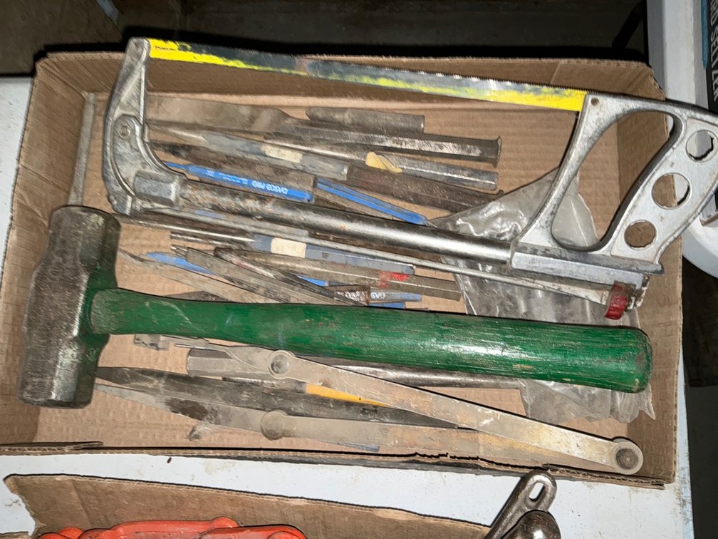 Assorted Tools - Hammer, Hack Saw, Assorted Chisels and Punches