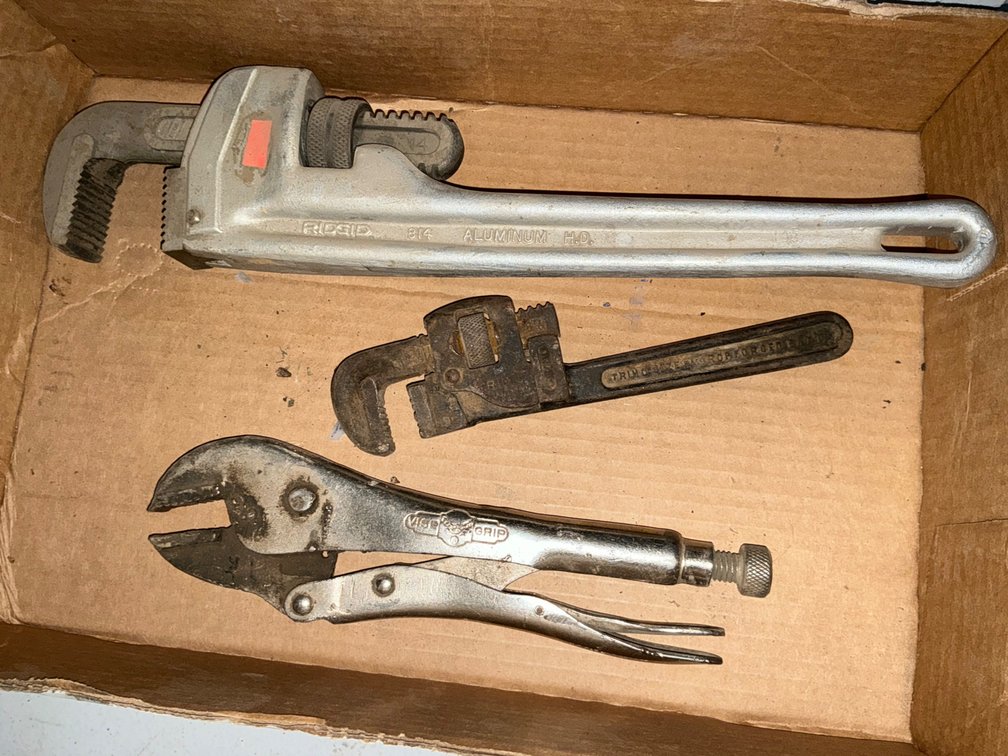 Ridgid 14" Aluminum Pipe Wrench, 8" Pipe Wrench and Vice Grip