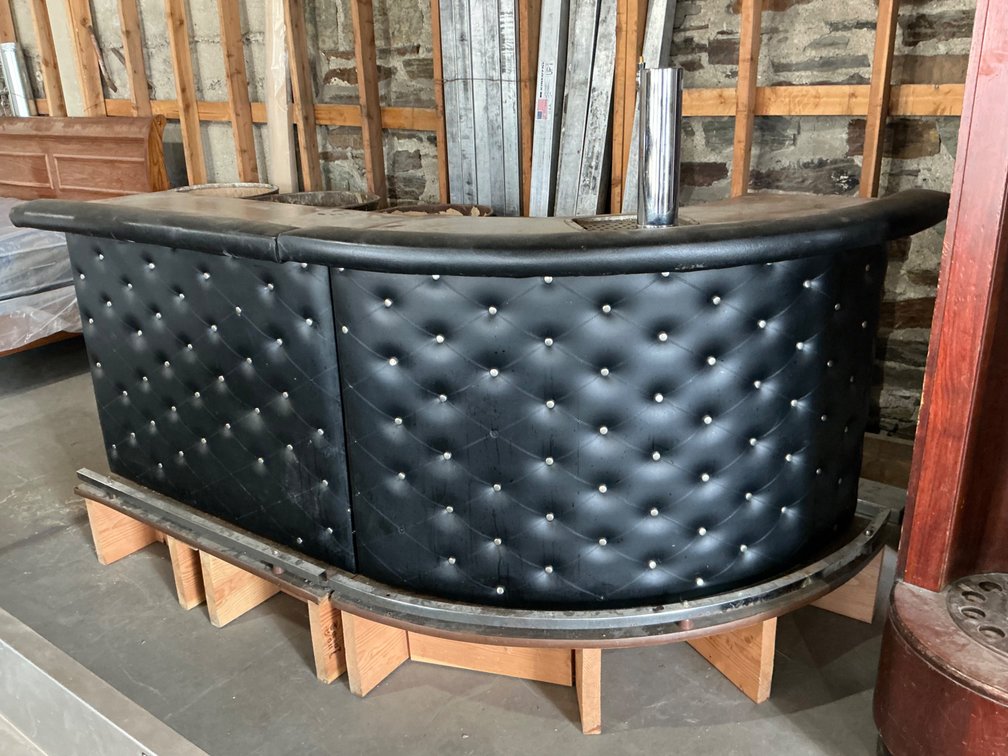 Bar Front - Curved, Upholstered - 81"L x 41"D x 41"H with Keg Tap and Shelving