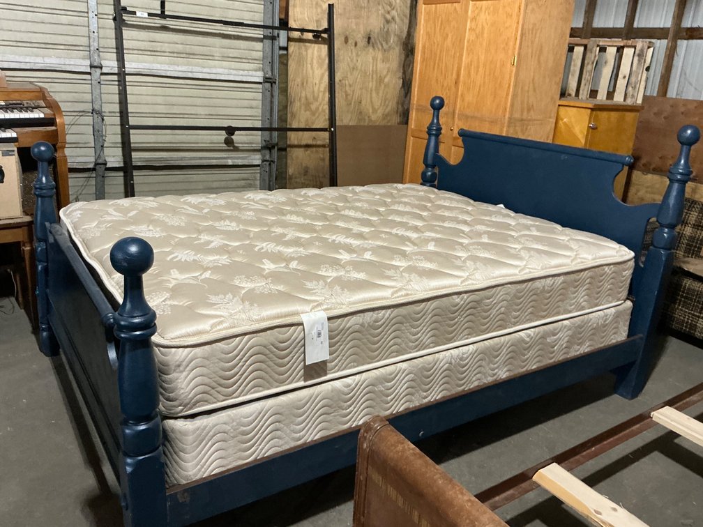 Queen Sized Bed Frame - with Head Board and Foot Board, Painted, with Mattress and Box Spring